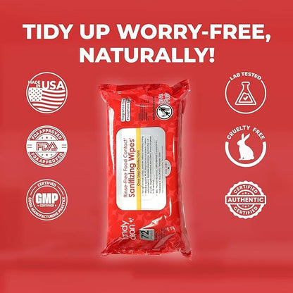 HandyClean Rinse-Free Food Contact Sanitizing Wipes Pouch, Multi Surface Cleaning Supplies for Kitchen and Professional Setting - 12 pack, 864 count