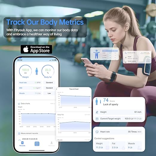 Smart Scale for Body Weight,8 Electrode Digital Bathroom Scale with BMI,Body Fat,Muscle Mass,28 Body Composition Measurements, Bluetooth APP High Accuracy Analyzer