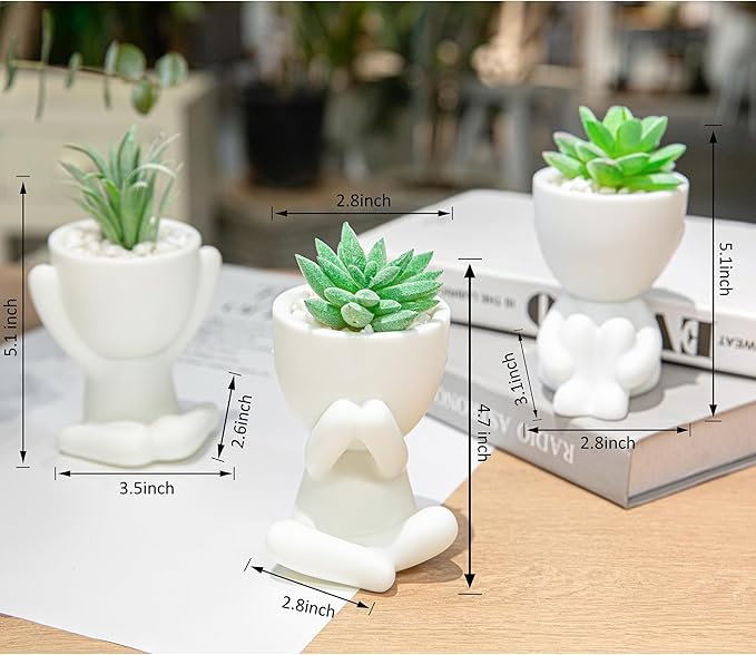 HEYO-YEPY 3PCS Cute Artificial Plant Office Decor for Women and Men, Aesthetic Desk Plant Decor for Office and Home, Potted Small Fake Plants for Indoor Decoration, White Pots Green Plants