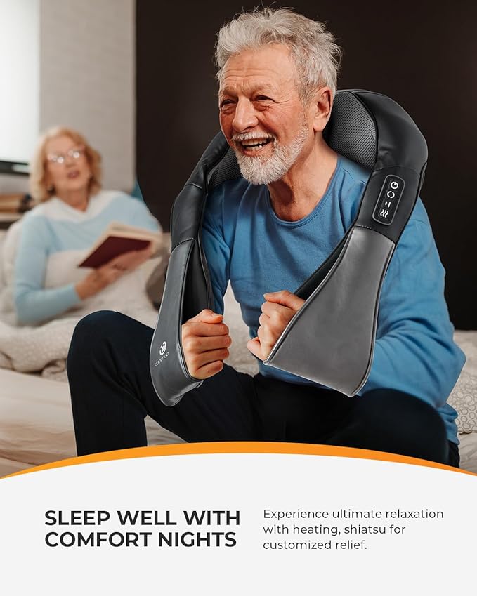 CooCoCo Shiatsu Neck Massager -4D Kneading Back Massager with Heat, Birthday Gifts for Dad/Women/Men, Deep Kneading Electric Massage Pillow, Massagers for Back and Neck Shoulder, Gifts for Christmas