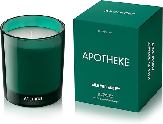 Apotheke Luxury Scented Candles for Home, Wild Mint & Ivy - Petite Aromatherapy Jar Candle with Soy Wax Blend