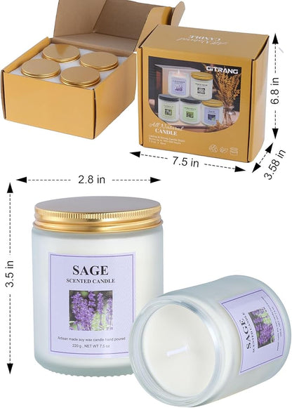 4 Pack Sage Candle Set, 30 oz 200 Hour Home Aromatherapy Jar Candles, Long Lasting Aromatherapy Candles for Bedrooms Yoga Rooms Lounges Gardens Patios Balconies and Camping