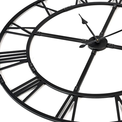 Oversized 48 inch Wall Clock for Living Room Decor – Extra Large Silent Non-Ticking Modern Farmhouse Wall Clock, Decorative Metal Roman Numeral Clock, Black