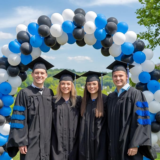 Blue and Black Balloons, 12 Inch Graduation Balloons, Dark Blue Black White Metallic Silver Confetti Latex Balloon for Boys Men Birthday Baby Shower Gender Reveal Graduation Party Decorations