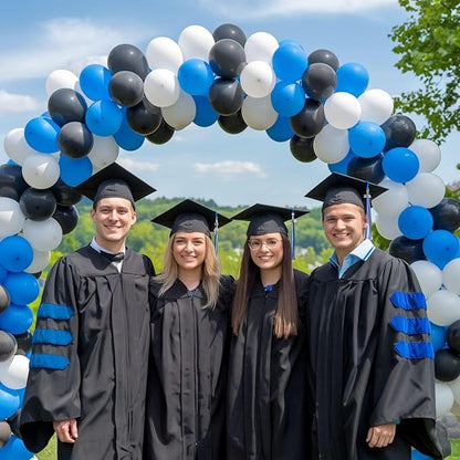 Blue and Black Balloons, 12 Inch Graduation Balloons, Dark Blue Black White Metallic Silver Confetti Latex Balloon for Boys Men Birthday Baby Shower Gender Reveal Graduation Party Decorations