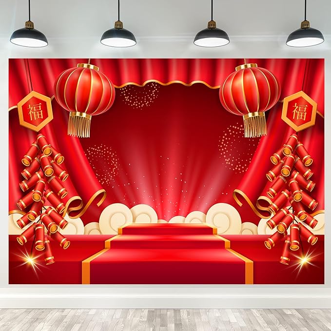 Lunar New Year Backdrop 20x10ft Happy Vietnamese Chinese New Year Backgrounds Festivals Party Decorations Banner Photo Booth Props