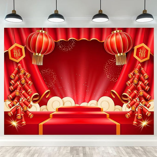 Lunar New Year Backdrop 10x7ft Happy Vietnamese Chinese New Year Backgrounds Festivals Party Decorations Banner Photo Booth Props