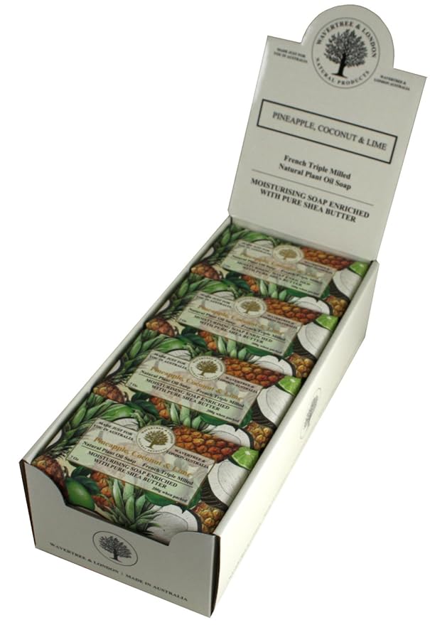 Wavertree & London Pineapple, Coconut & Lime Scented Natural Soap (8 Bars), 7oz Moisturizing French Triple Milled Soap Bars enriched with shea butter - Plant Oil Bath & Body Bars for All Skin Types