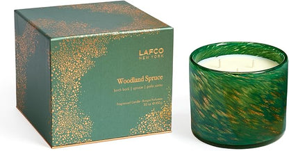 LAFCO New York Holiday 3-Wick Candle, Woodland Spruce - 30 oz - 120-Hour Burn Time - Reusable, Hand Blown Glass Vessel - Made in The USA