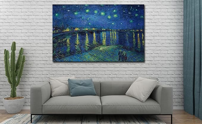 Vincent Van Gogh Canvas Wall Art - Starry Night Over The Rhone Painting, Large Famous Artwork Picture Print for Home Decor 32"x48"