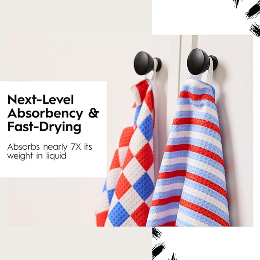 GEOMETRY Kitchen Towels - Quick Dry, Absorbent Microfiber Dish Towels for 4th of July, Memorial Day, Veterans Day, and Holiday Decor - Red, White, and Blue- Patriot Picnic