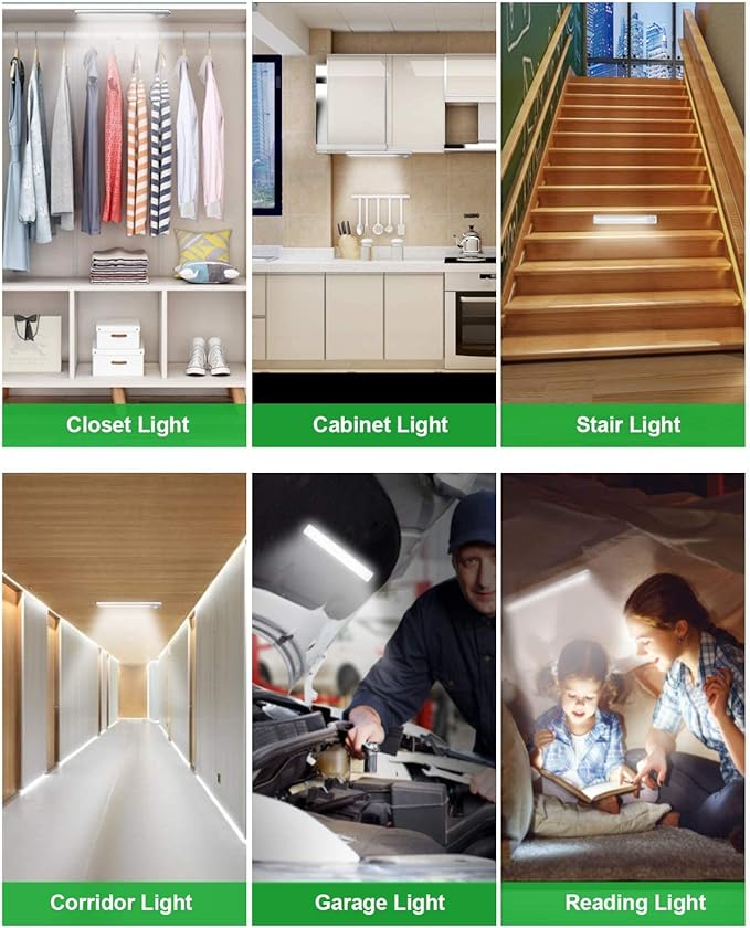 Under Cabinet Lighting, 80 LED Motion Sensor Light Indoor, Rechargeable Closet Light, 3 Color Temps Under Cabinet Lights, Wireless Dimmable Under Counter Lights for Kitchen, Pantry (2 Pack)