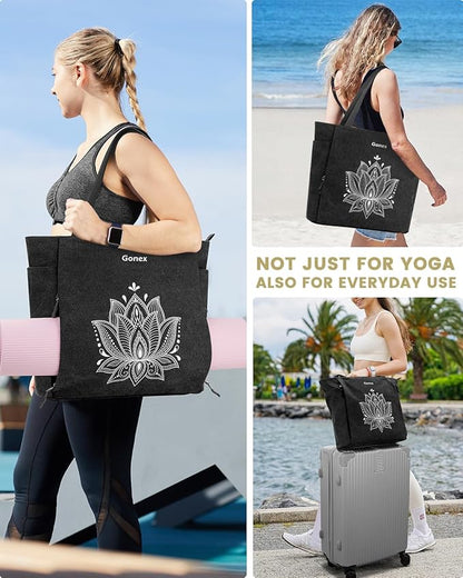 Gonex Yoga Mat Bag, Large Tote Bag with Multi Pockets for Women Men, Canvas Mat Carrier, Full Zipper Easy Access for Pilates Gym Travel