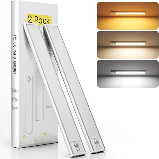 Under Cabinet Lights, Motion Sensor Magnetic LED Light, 12 inch 1500mAh Rechargeable Battery Dimmable Lights with 3 Color Temps, Indoor Wireless Lighting for Kitchen, Closet, Pantry, Counter, 2 Pack