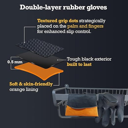 Thick Rubber Cleaning Gloves - 2 Pairs Black Rubber Gloves for Dishwashing Medium, Non-Slip Kitchen Gloves for Washing Dishes, Reusable Cleaning Gloves, Waterproof, Heavy-Duty (2P,M)