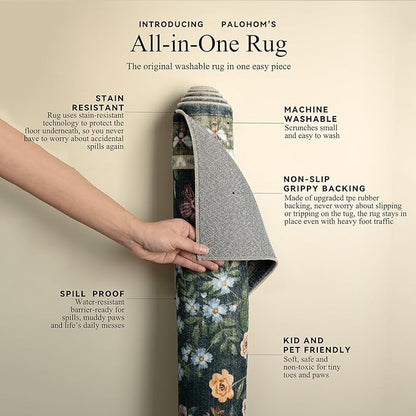 8x10 Area Rugs for Living Room: Washable Rug for Bedroom Vintage Stain Resistant Non Slip Low Pile Lightweight Soft Carpet for Kitchen Dining Room Farmhouse Kids Room Nursery Indoor