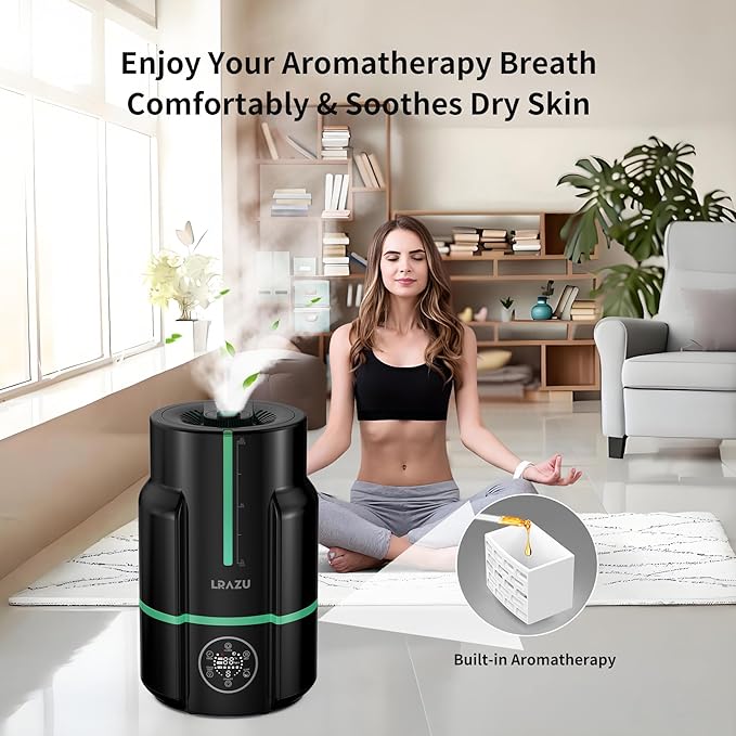 6L Humidifiers for Bedroom, 60H Runtime 26 dB Quiet Supersized Cool Mist Air Humidifiers for Large Room, Baby Nursery, Plant, Indoor, Night Light, Easy to Clean, Precise Humidity Control