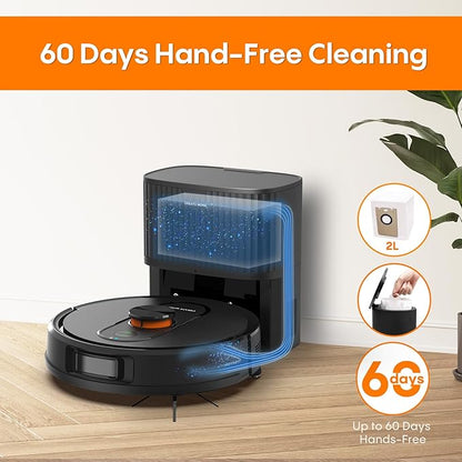 Robot Vacuum and Mop with Self-Emptying,5000Pa Robot Vacuum Cleaner with Mapping, 60-Day Hands-Free Cleaning, LiDAR Navigation, No-Go Zones,Wi-Fi/App/Alexa Control, Ideal for Pet, Hard Floors, Carpet