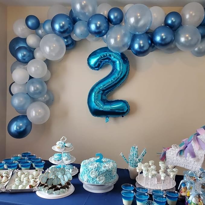 Blue Number Balloons, 40inch Large Number 5 Foil Mylar Helium Balloons, Self Inflating Number Balloons 0-9 for Men Boys 5th 50th 25th Birthday Anniversary Party Celebration Decoration Supplies