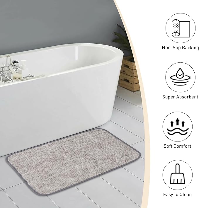 Bath Mats 36x24 Non-Slip Absorbent Bathroom Rug, Quick Dry Machine Washable Shower Tub Mat with Rubber Backing, Soft Floor Carpet for Bathroom Decor Bark Light Gray
