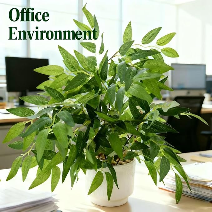 17.7" Fake Willow Plant in White Textured Ceramic Planter Tall Artificial Greenery Faux Plant with Lifelike Leaves Elegant Indoor Plant Decor for Living Room, Office, or Bathroom