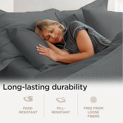 Threadmill 100% Cotton Sheets for Cal King Size Bed - 600 Thread Count Cal King Bed Sheets Set with 16” Deep Pocket - Sateen Weave 4-Piece Bedding Set with Cooling Effect, Dark Grey