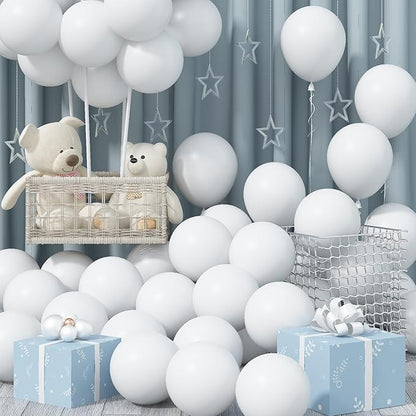 White Balloons, 12 Inch 30 Pcs White Balloon Matte White Latex Balloons for Arch White Party Helium Balloons for Birthday Wedding Baby Shower Graduation Anniversary Party Decorations, BLSR010