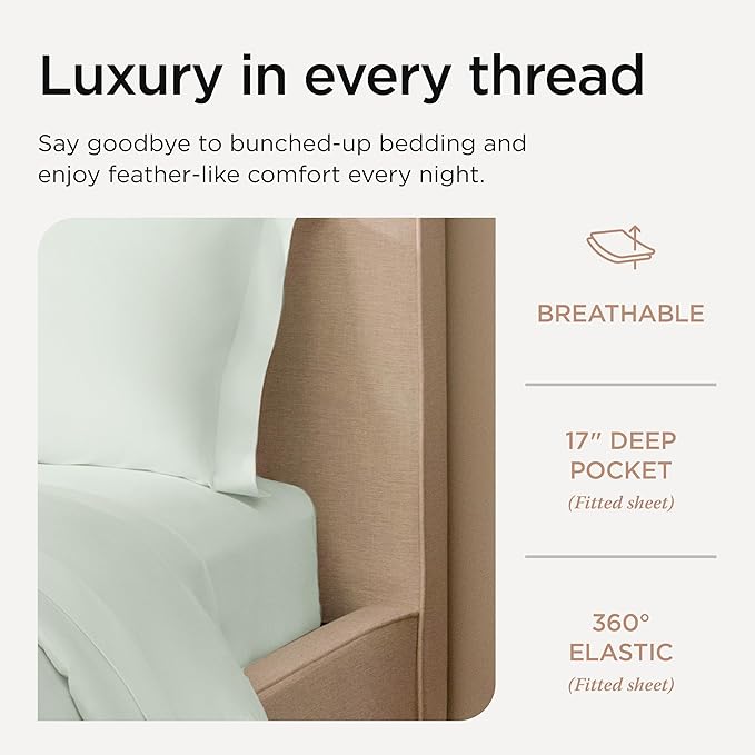 Threadmill Queen Sheet Set | 800 Thread Count Queen Bed Sheets for Queen Mattress with 16” Deep Pocket | Sateen Weave, Better Than Egyptian Cotton, 4-Piece Bedding Set with Cooling Effect | Seaglass