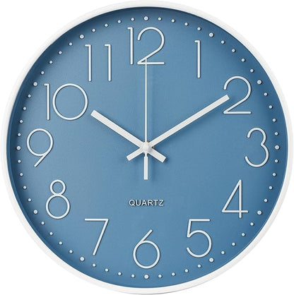 Wall Clock Non-Ticking Silent Modern Simple Style Round Decor Clock Stereoscopic Dial Quartz Wall Clocks for Home/Office/School/Living Room/Bedroom/Kitchen (Cerulean, 8inch)