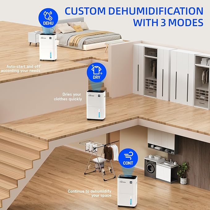 Britsou 50 Pints Dehumidifier for Basement with Drain Hose - Quiet Smart Operation with 3 Modes, 24HR Timer - Ideal for Home Bedroom, Bathroom, Small to Large Rooms