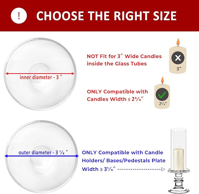 CYS EXCEL 6 PCS (H:10" D:3") Open Ended Glass Hurricane Candleholder Tube Shade Bottomless Candle Chimney Cover