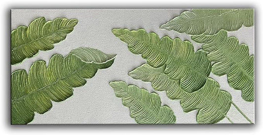 YaSheng Art- Modern minimalist 3D textured wall art Oil Paintings on Canvas Green plant paintings handmade Contemporary Abstract canvas wall art for bedroom Home Wall Deco Oil Painting 30x60inch