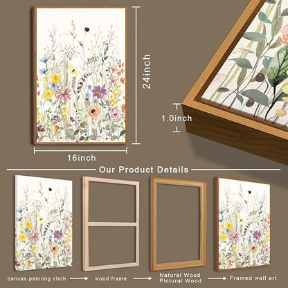 BINCUE Large Framed Floral Canvas Wall Art Colorful Wildflower Pictures Wall Decor for Living Room Bedroom Home Decor 3 Panel 16x24 Inches
