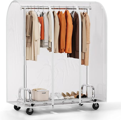 HOKEEPER Clothes Rack with Cover Clothing Racks for Hanging Clothes Heavy Duty Garment Rack, Adjustable Coat Rack with Lockable Wheels, Portable Closet for Bedroom, Living Room Laundry, Balcony