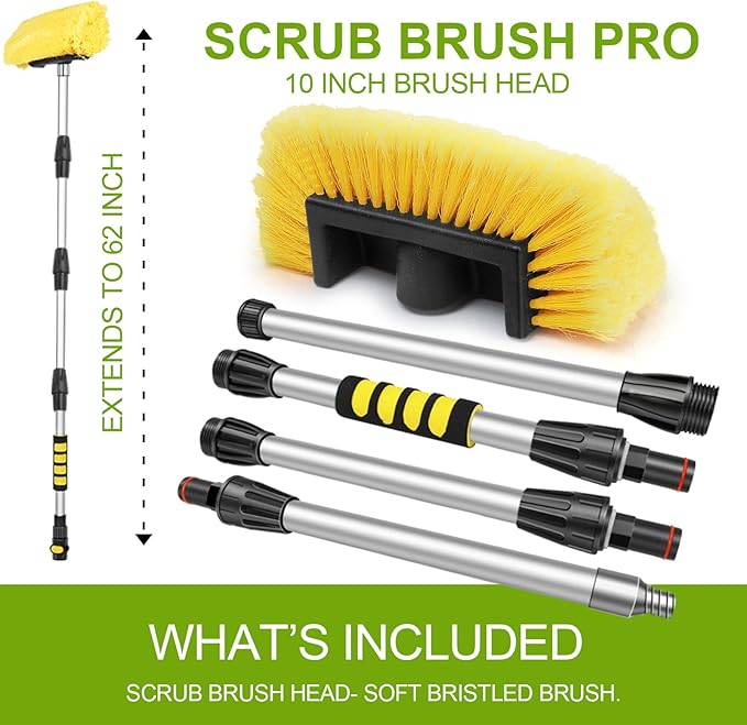 Anyyion 62inch Car Wash Brush with 10 Inch Soft Bristle, On/Off Switch for Car Truck Boat Washing Brush, Perfect for Cleaning House Siding, Auto Cars, Trucks, SUV, RV, Floors and More!