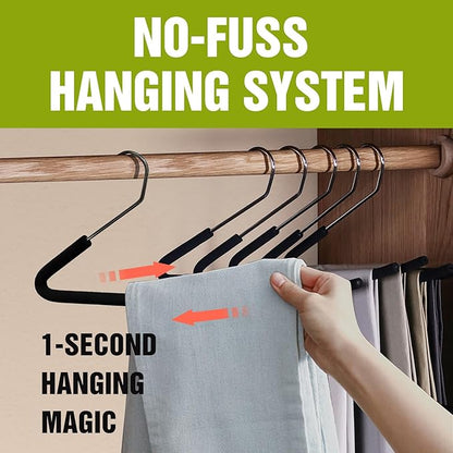 Spring Fever Open Ended Non Slip Sponge Padded Pants Hangers - Chrome Plating Foam Heavy Duty Space Saving Black Long 20