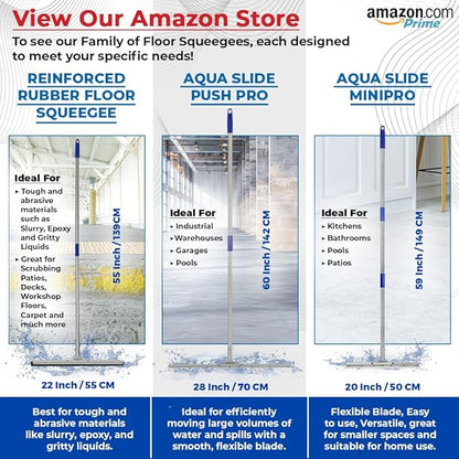 MHM AquaSlide PushPro – 28-Inch Heavy Duty Squeegee for Concrete Floors & Wet Surfaces | Industrial Rubber Blade Water Removal Tool for Garages, Warehouses, Driveways & Commerical Use