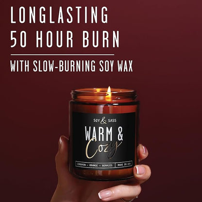 Christmas Candles, Fall Candles, Warm and Cozy' Soy Candle I Berries, Apple & Cinnamon I Infused w/Essential Oils I Warm n Cozy Home Decor I Winter and Holiday Candle I 50Hr Burn I USA Made