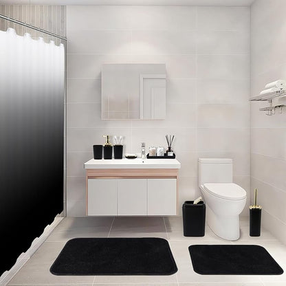 Bathroom Set - Black Bathroom Accessories Set, Bathroom Sets with Shower Curtain and Rugs, 24PC Shower Curtain Set with Hooks, Soap Dispenser, Soap Dish, Toilet Brush Holder and Trash Can