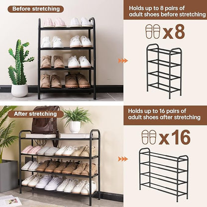 Gonfoam 4-Tier Expandable Shoe Rack,Adjustable Shoe Shelf Storage Organizer Heavy Duty Metal Free Standing Shoe Rack for Entryway Closet Doorway (Black)