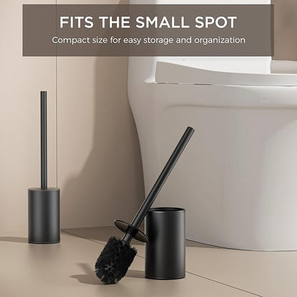 FORIOUS Toilet Brush and Holder Set, 304 Stainless Steel Heavy Duty Base and Handle for Bathroom Deep Cleaning, Toilet Bowl Cleaners Brush with Holder, Space Saving for Storage (2, Matte Black)