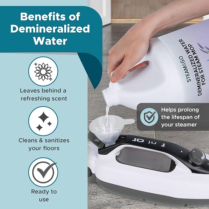 Steam & Go Demineralized Water Cleaning Solution for Floor & Multi-Surface Steam Cleaners - Compatible for All Steam Mops - Lavender Scent, 128 oz