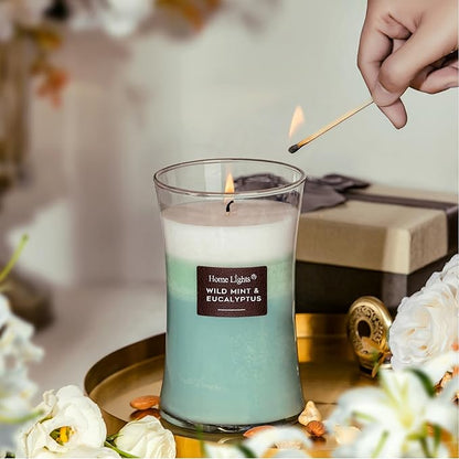 HomeLights 3-Layer Candles for Home Scented, 21.52 OZ Natural Soy Wax Scented Candles Burns Up to 100 Hours, Large Jar, Wild Mint & Eucalyptu
