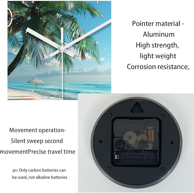XFM Beach Wall Clock Silent Non-Ticking Battery Operated Clocks 12 Inch Blue Ocean Tropical Palm Tree Wall Clock Decorative for Living Room Kitchen Bedroom Office