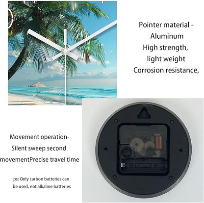 XFM Beach Wall Clock Silent Non-Ticking Battery Operated Clocks 14 Inch Blue Ocean Tropical Palm Tree Wall Clock Decorative for Living Room Kitchen Bedroom Office