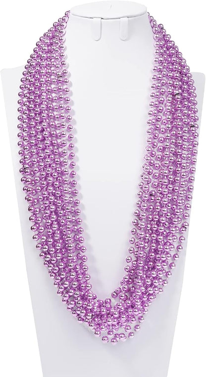 YAXINRUI 12 PCS Pink Bead Necklaces, Pink Mardi Gras Beads, Cancer Awareness Beads Necklaces, Valentine Necklace, 33 Inch Party for Mardi Gras Christmas Cancer Awareness Month Events