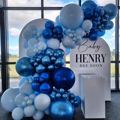 Blue Balloons, 60 Pcs 12 Inches Metallic Macaron Baby Blue Balloon Light Blue Balloons for Boy Baby Shower Birthday Wedding Celebration Party Decorations