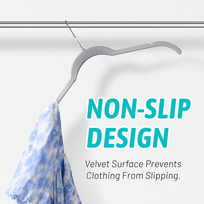 Premium Velvet Shirt Hangers 30 Pack, Space-Saving Non-Slip Felt Hanger with 360° Swivel Hook, Slim Flocked Hangers for Strappy Dresses, Blouses, Tank Tops(Grey)