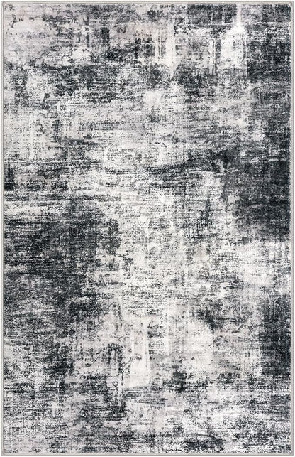 IOHOUZE Modern Abstract Area Rugs 6x9 Ft Washable Rugs for Living Room, Non Slip Dining Room Rug, Printed Faux Wool Rugs for Bedroom, Floor Carpet for Office Nursery Playroom, Black Grey