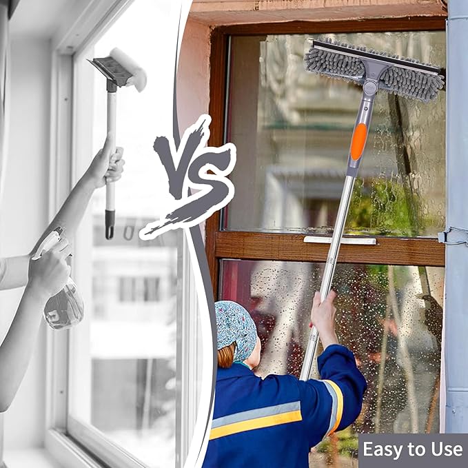 Window Washing Kit with Extension Pole, 73’’ Window Cleaning Squeegee Kit, 3 in 1 Window Cleaning Kit with 2 Microfiber Pads & 2 Chenille Pads for Indoor Outdoor Windows